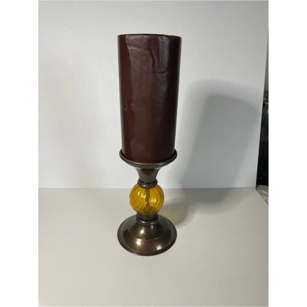 Decorative Amber Glass Pillar Candle Holder